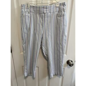 Kim Rogers 16 Blue White Striped Capri Pants Pockets Preowned